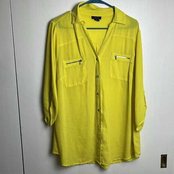 Alyx button down blouse yellow 0X - Picture 1 of 7